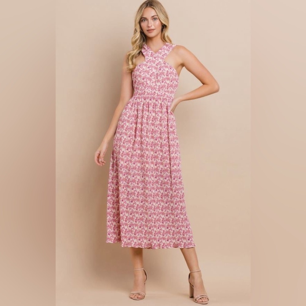 TCEC Pink Printed Midi Dress